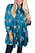 Blue Printed Zebra Pattern Pleated Shirt Tunic Dress